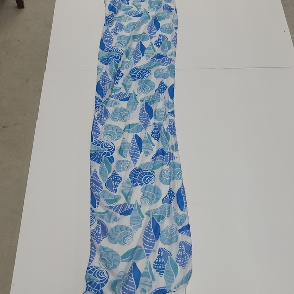 Scarf Shell Print Pastel & Marine Blue Print Lightweight Resortwear Cruise Beach - Picture 2 of 6